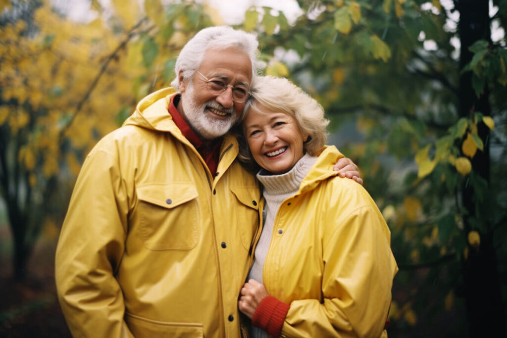 starsza para ciesząca się jesienią